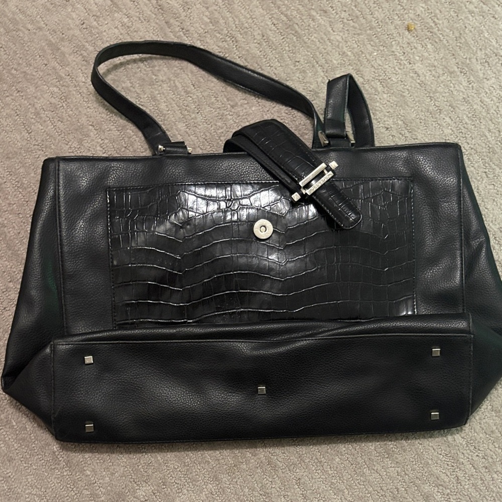 George Elegant Black Leather Tote Bag